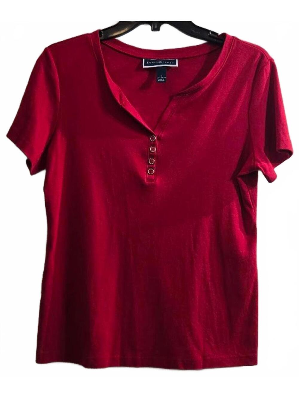 Karen Scott Red Cotton Short Sleeve Henley Shirt Size S